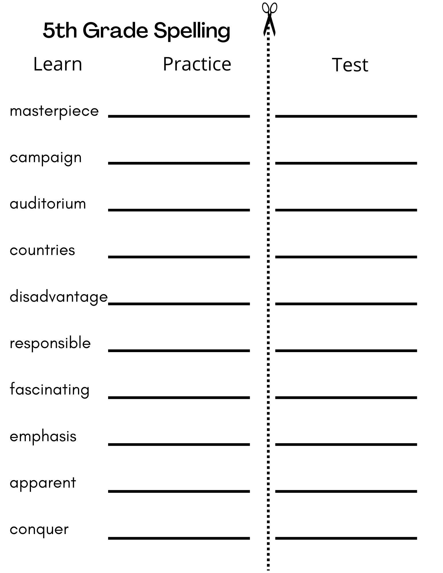 10 Printable Fifth Grade Spelling Writing Spelling Test Etsy Israel