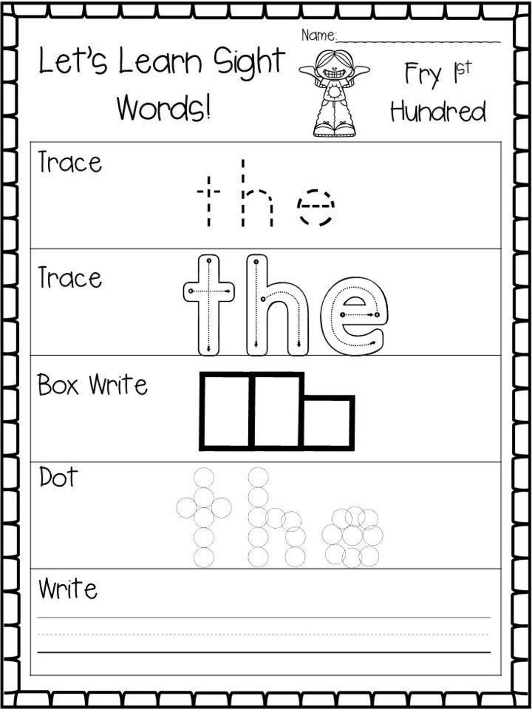 100 Printable Let S Learn Fry 1st Hundred Sight Words Worksheets Kindergarten 1st Grade Handwriting And Spelling Activity Etsy Hong Kong