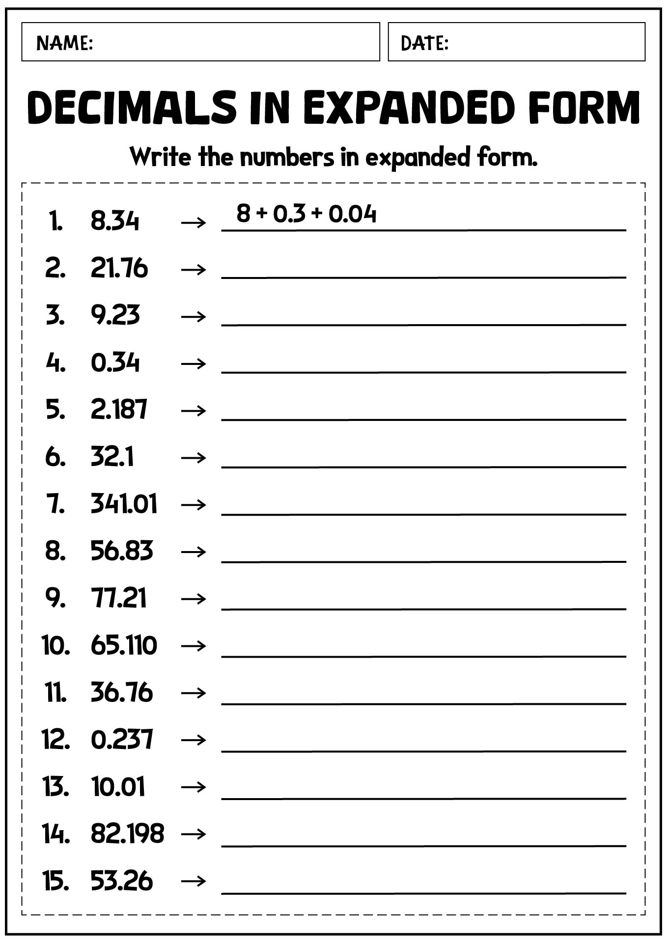 12 Decimal Place Value Expanded Form Worksheets Free PDF At Worksheeto