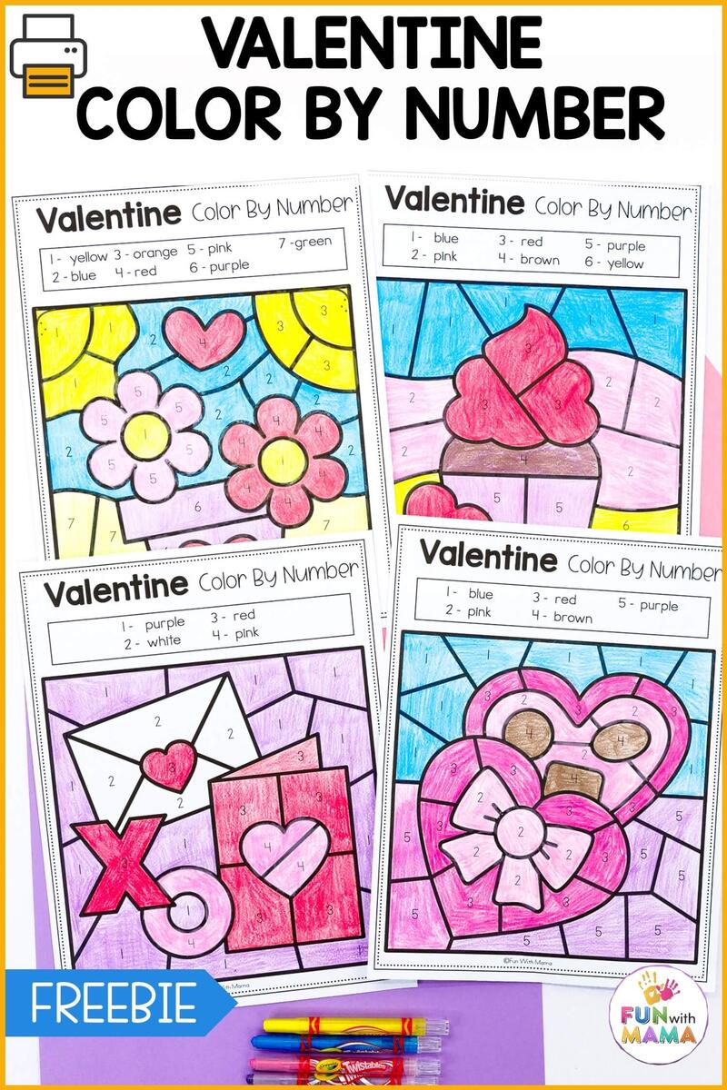 14 Valentines Color By Number Worksheets FREE Printable