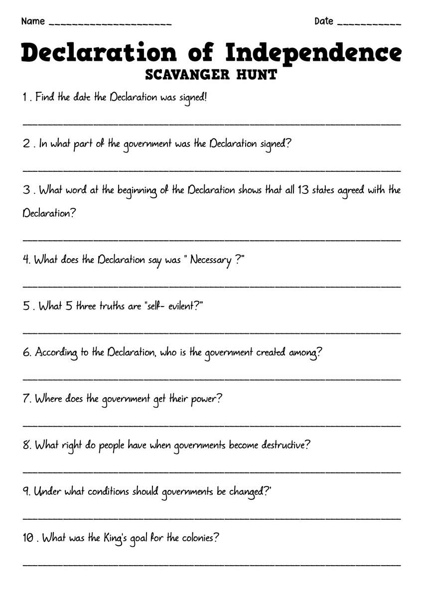 16 Declaration Of Independence Worksheets Elementary Free PDF At Worksheets Library Free Declaration Of Independence Worksheet For Kids