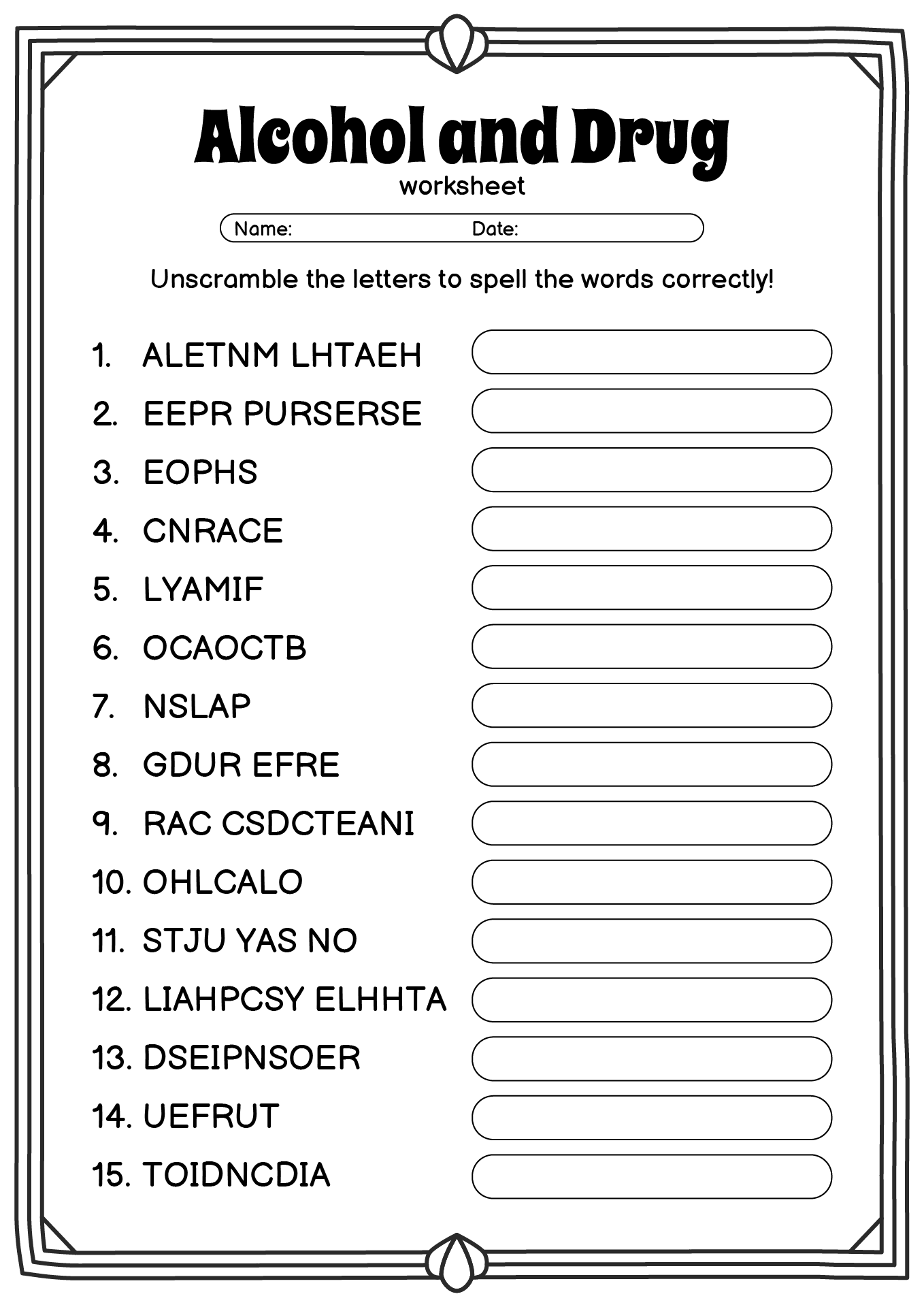 17 Free Printable Drug Worksheets Free PDF At Worksheeto