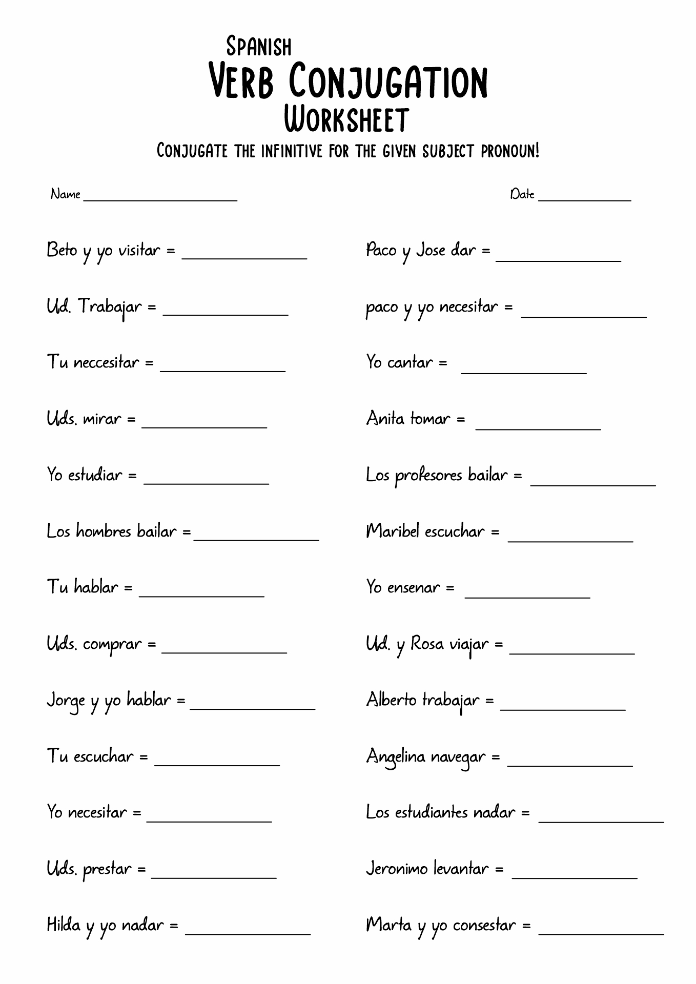 17 Spanish Conjugation Worksheets Printable Spanish Practice Worksheets Library