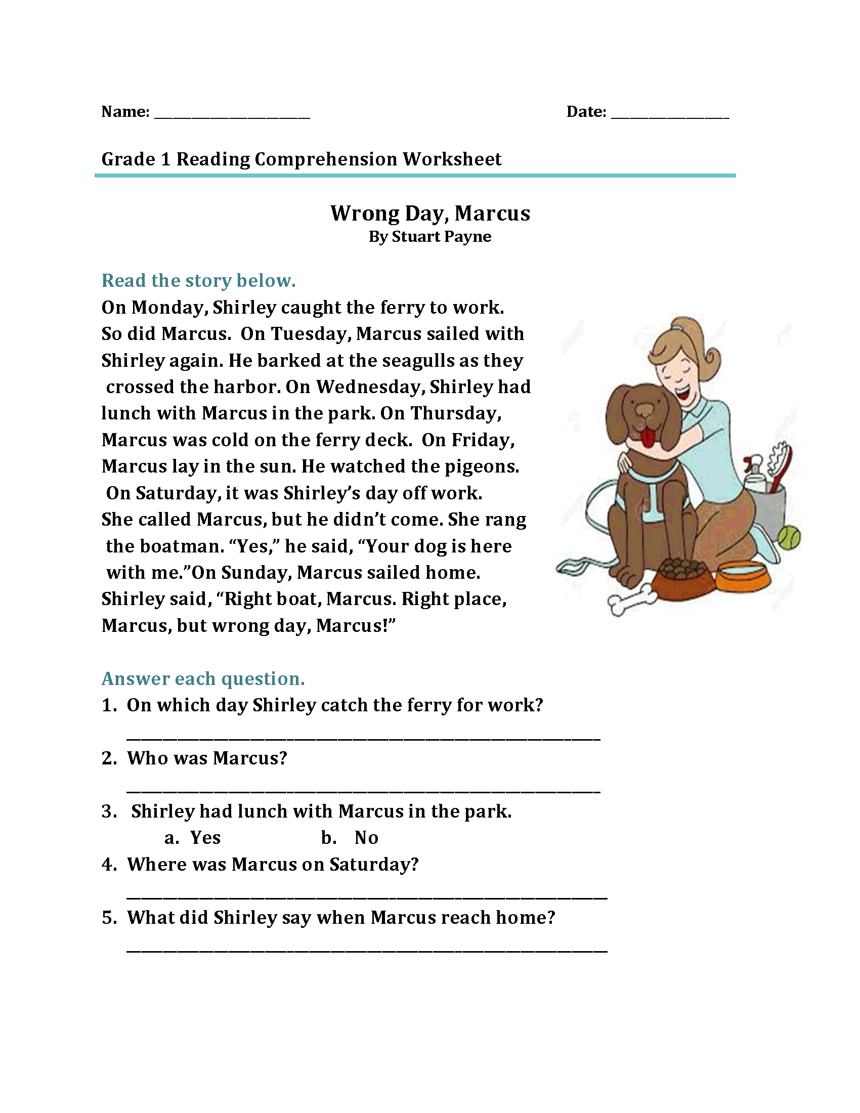 Printable 1st Grade Level D Reading Comprehension Worksheets