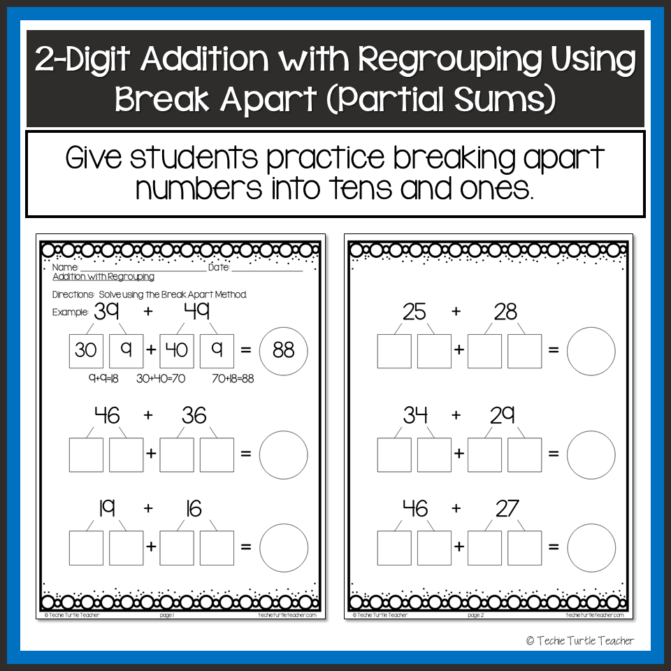 2 Digit Addition With Regrouping Using Break Apart Partial Sums Strategy Classful