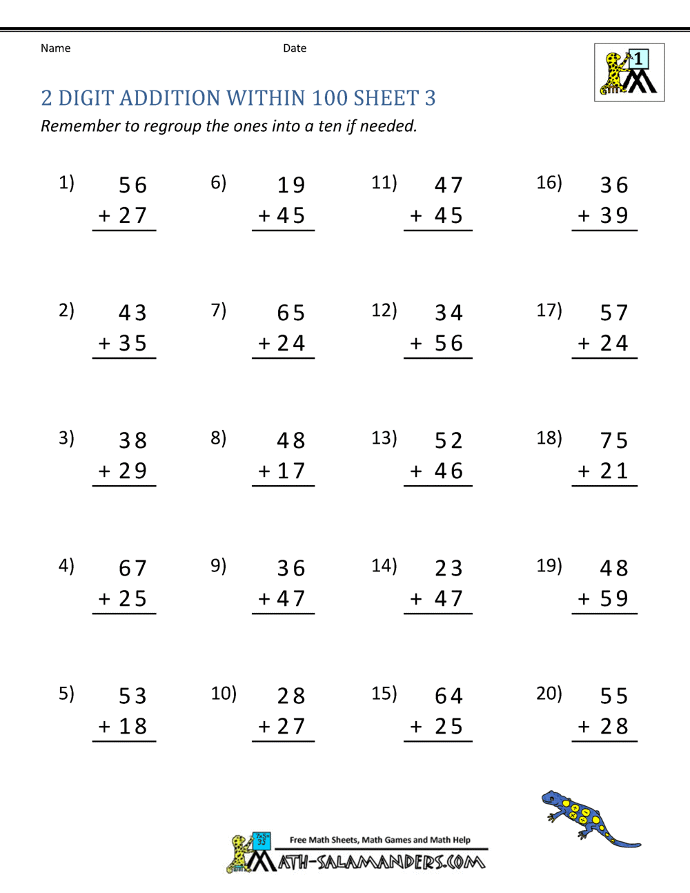 Double Digit Addition Free Worksheet For Kids SKOOLGO
