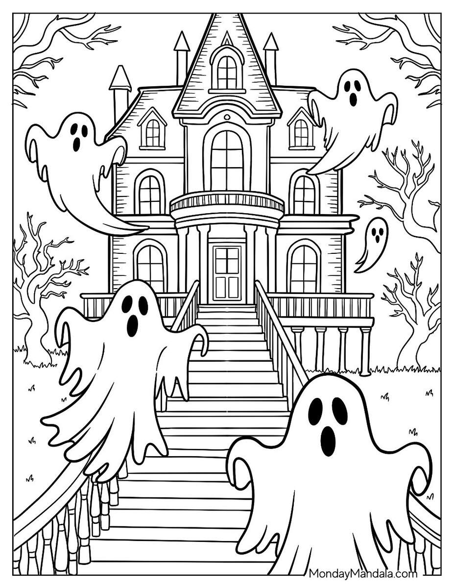29 Haunted House Coloring Pages Free PDF Printables