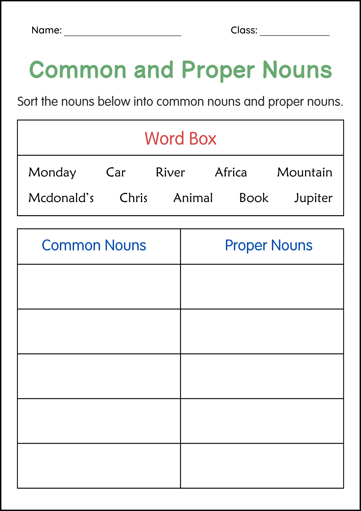 2nd Grade Common And Proper Nouns Grammar Activities Worksheets Made By Teachers