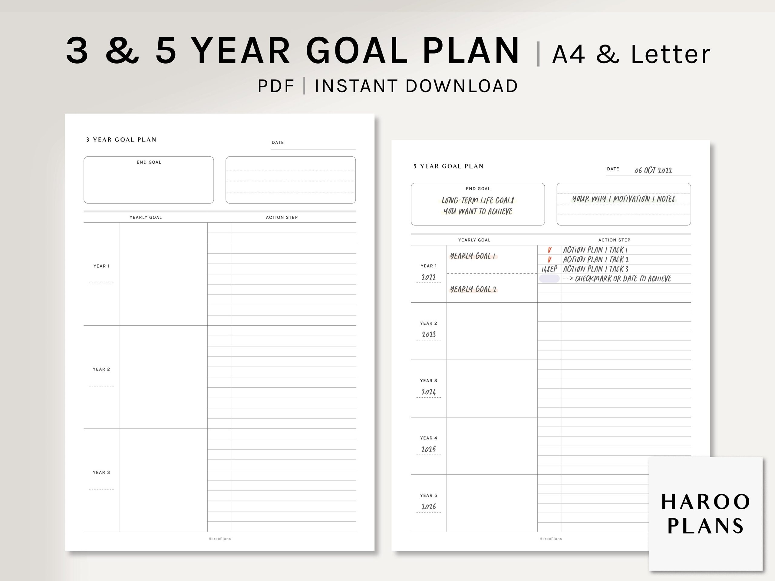 3 And 5 Year Goal Planner A4 US Letter Printable Inserts Life Action Plan Template Goal Setting Organizer PDF Digital Download Etsy