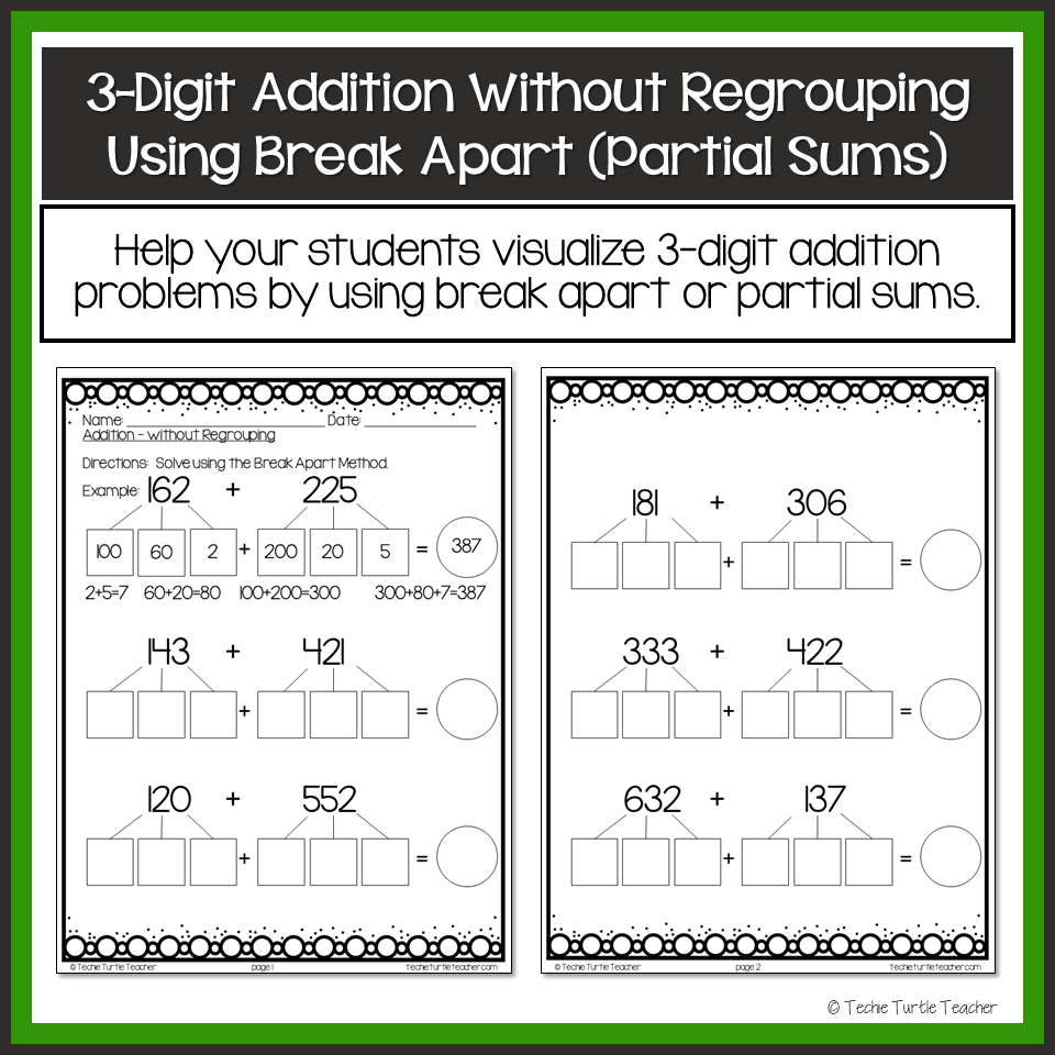 3 Digit Addition Without Regrouping Using Break Apart Partial Sums Strategy Made By Teachers