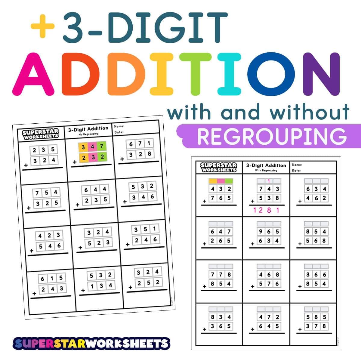 3 Digit Addition No Regrouping Worksheets