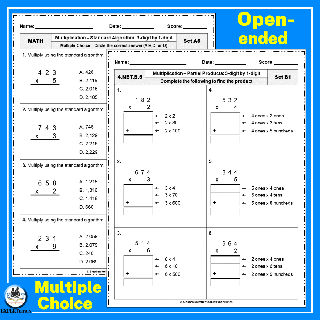 3 Digit By 1 Digit Multiplication Assessment Worksheets Area Models Partial Products Made By Teachers 3 Digit By 1 Digit Multiplication Assessment Worksheets Area Models Partial Products Made By Teachers