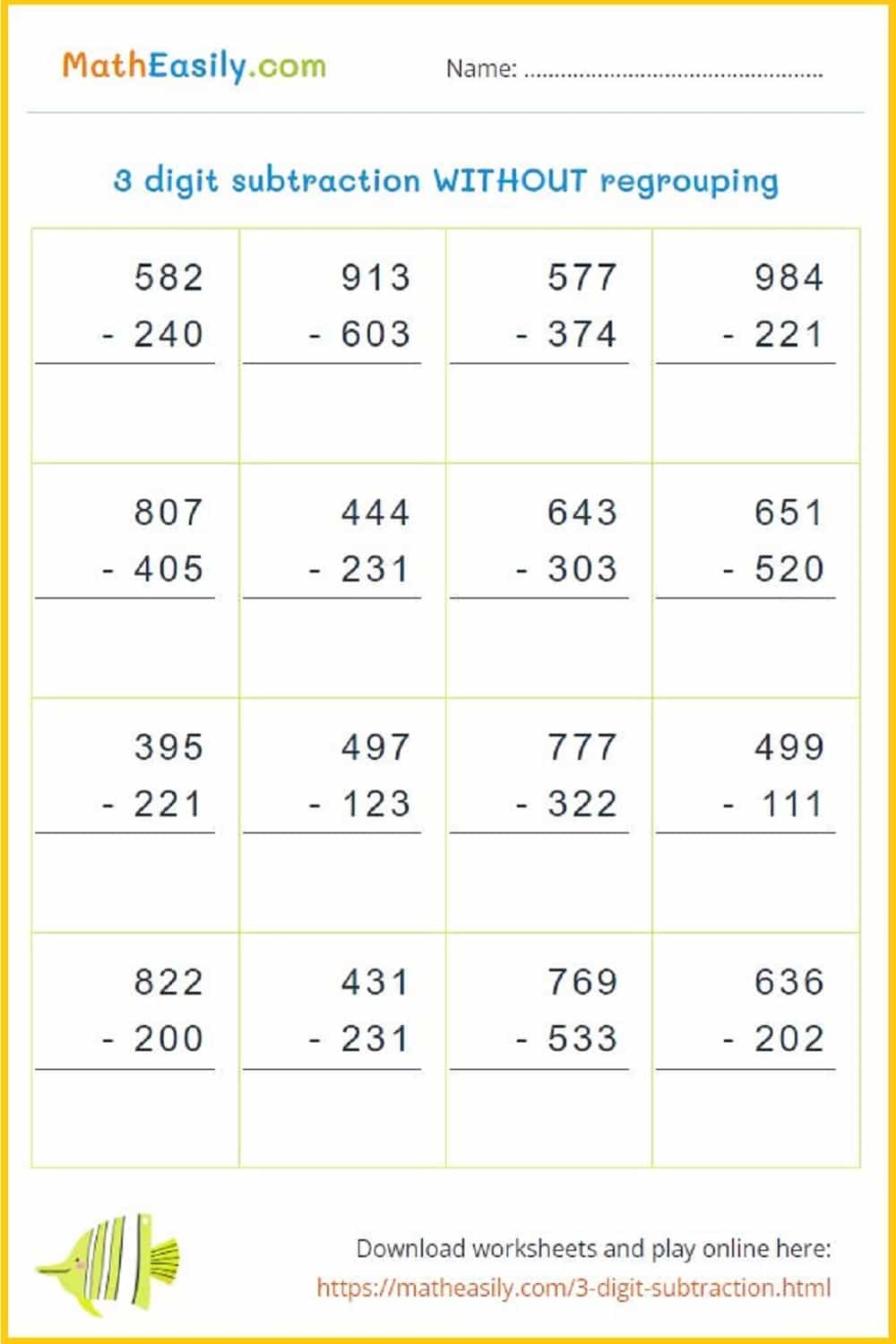3 Digit Subtraction With Without Regrouping Games 3 Digit Subtraction Without Regrouping Worksheets Differentiated Graph Paper Made By Teachers