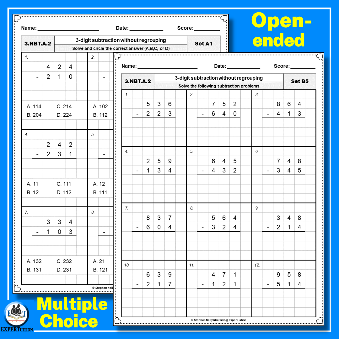 3 Digit Subtraction Without Regrouping Worksheets Differentiated Graph Paper Made By Teachers 3 Digit Subtraction Without Regrouping Worksheets Differentiated Graph Paper Made By Teachers