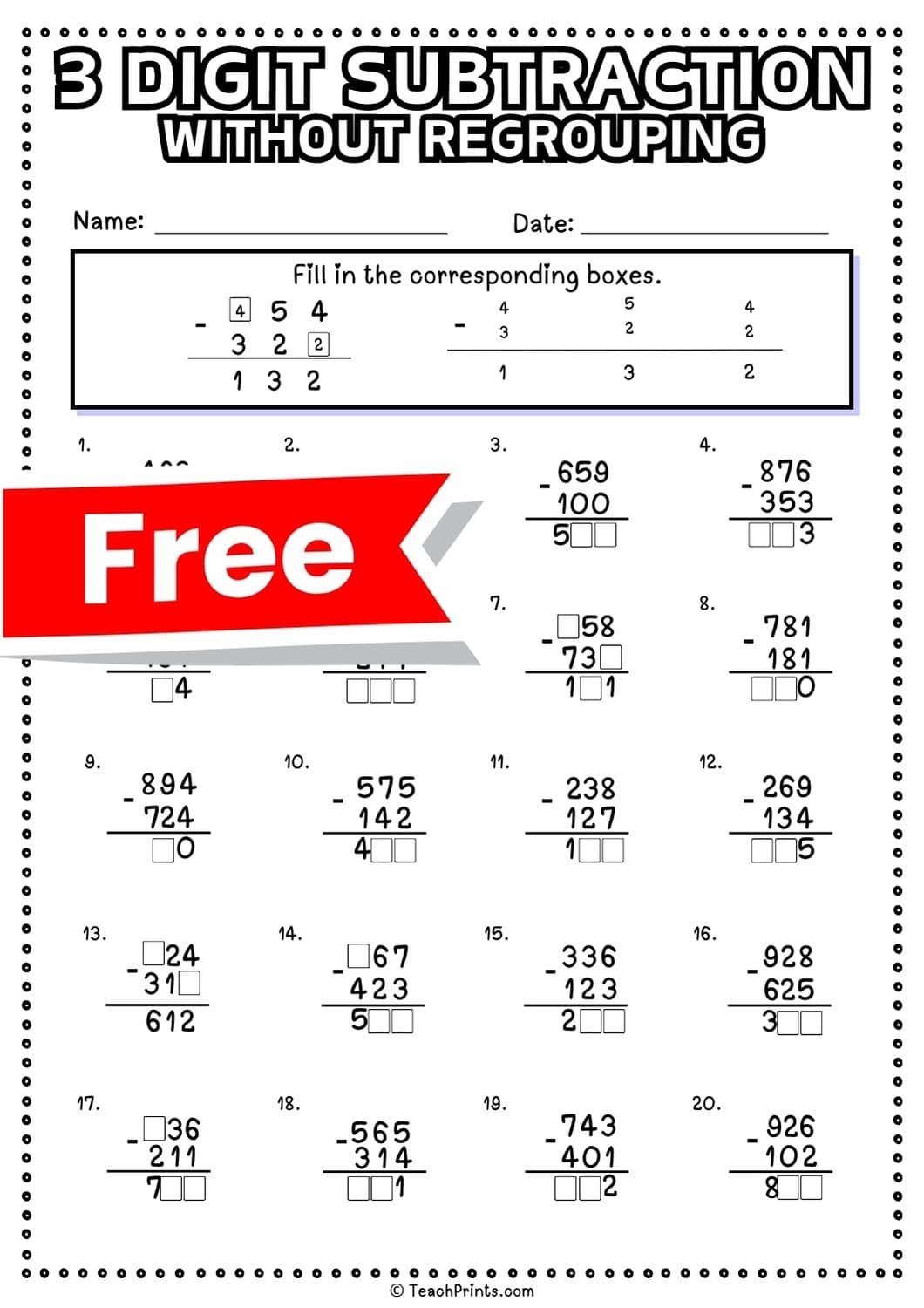 3 Digit Subtraction Without Regrouping Worksheets Teach Prints 3 Digit Subtraction Without Regrouping Worksheets Teach Prints