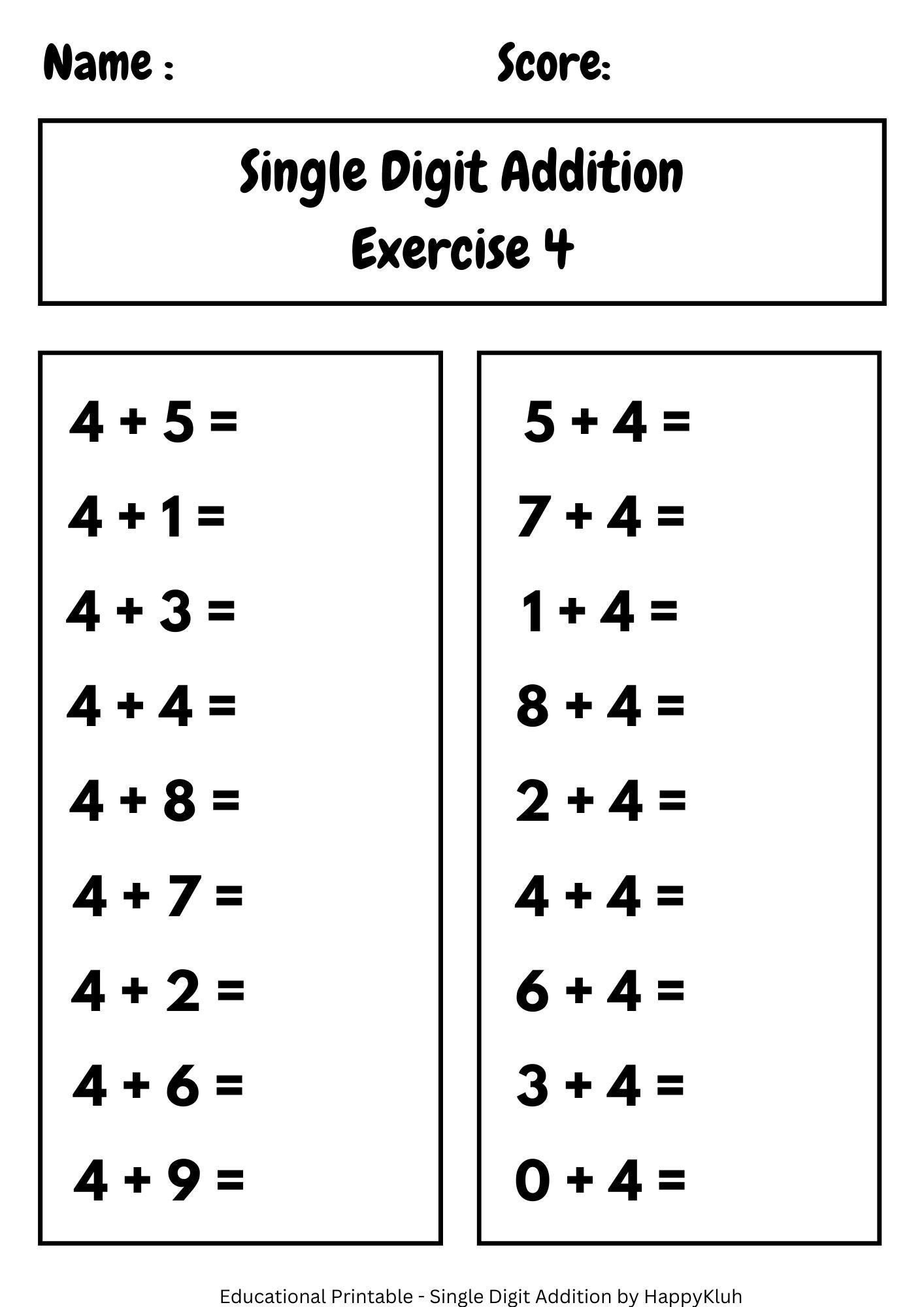 30 Printable Single Digit Addition Worksheets Preschool 2nd Grade Math Etsy Canada Math Facts 0 10 Addition