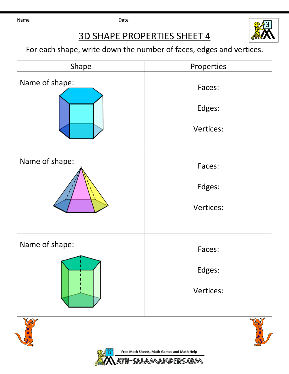 3d Shapes Worksheets