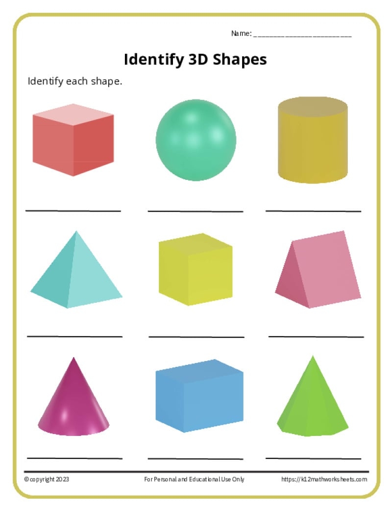 3 Dimensional Shapes Worksheet For 1st Grade Free Printable