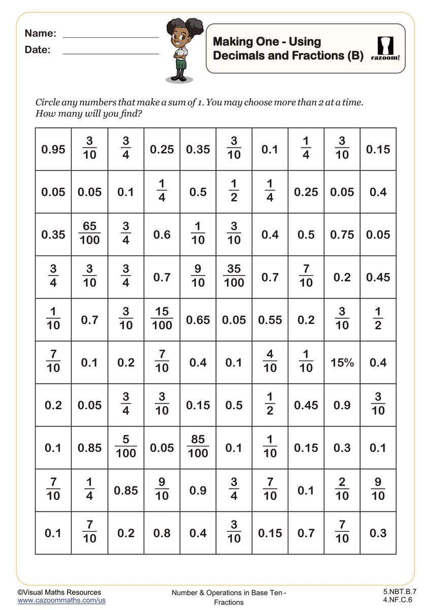 4 NF C 6 Worksheets Printable 4th Grade Math Worksheets Cazoom Math