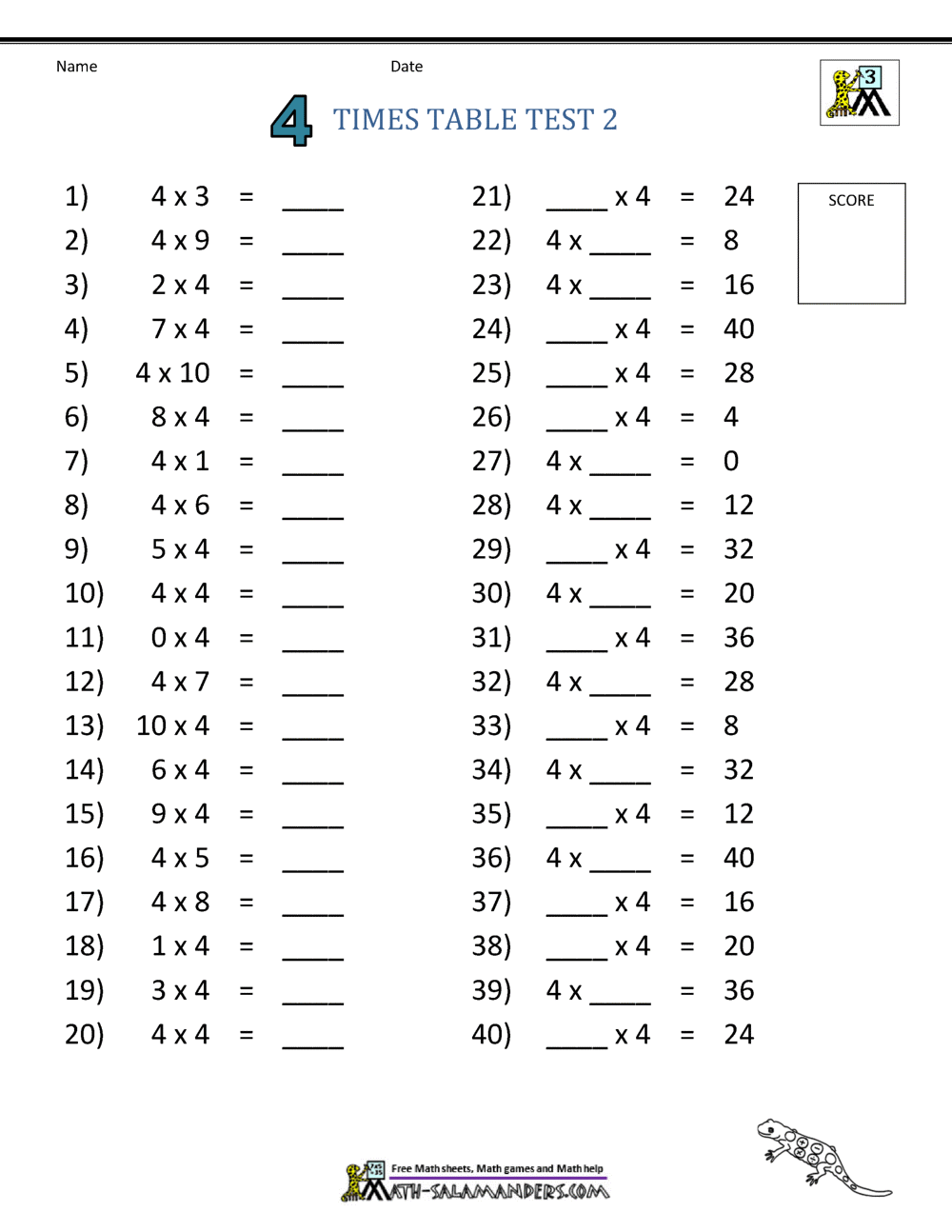 Free Four Times Tables Worksheets 8 Versions Teach Prints