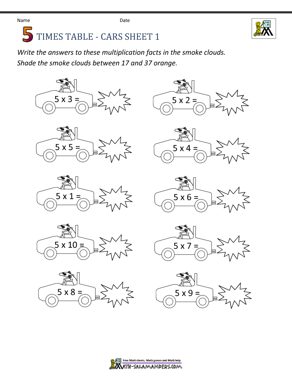 5 Times Table Worksheet Page