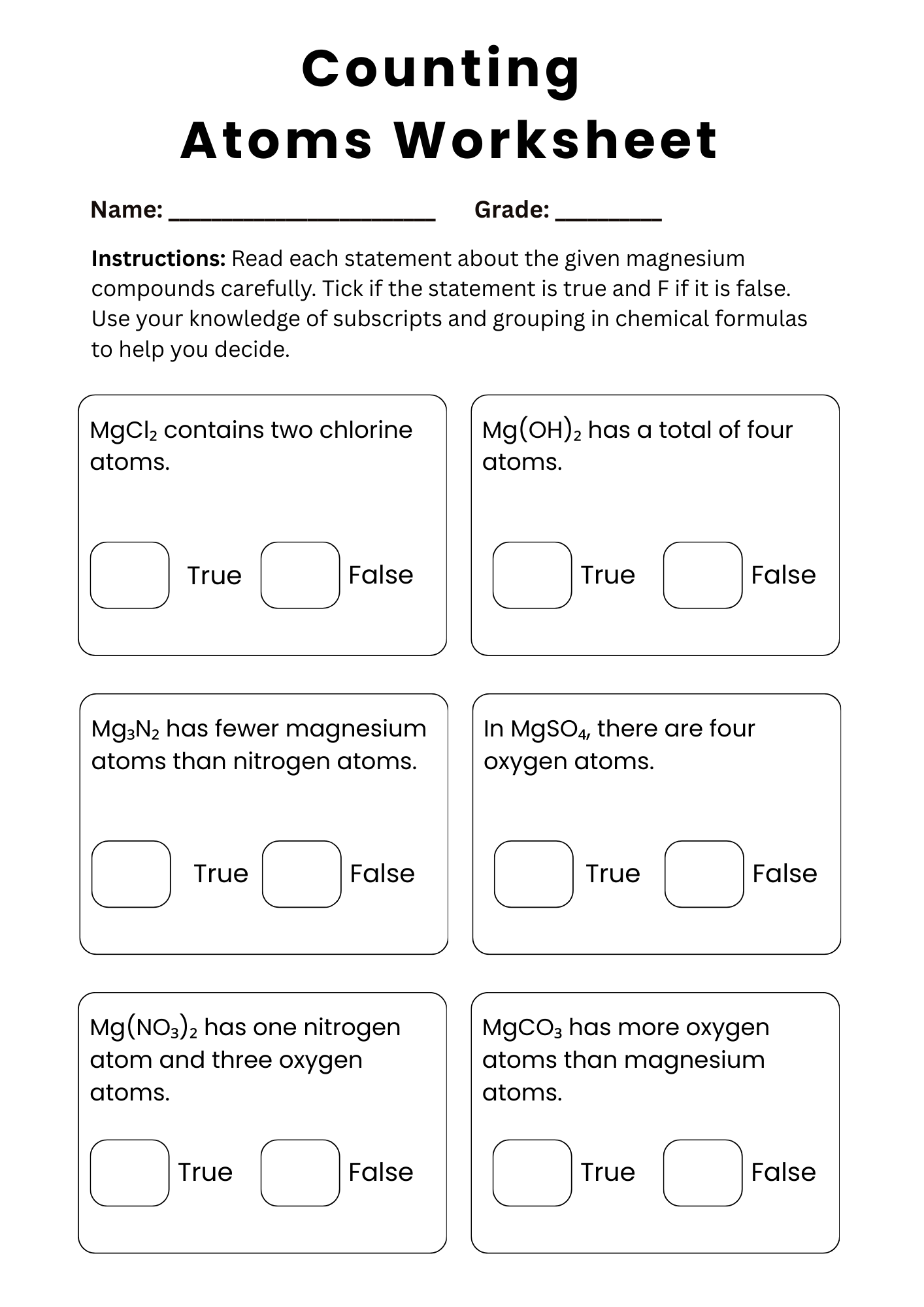 50 Free Printable Counting Atoms Worksheet To Download In PDF