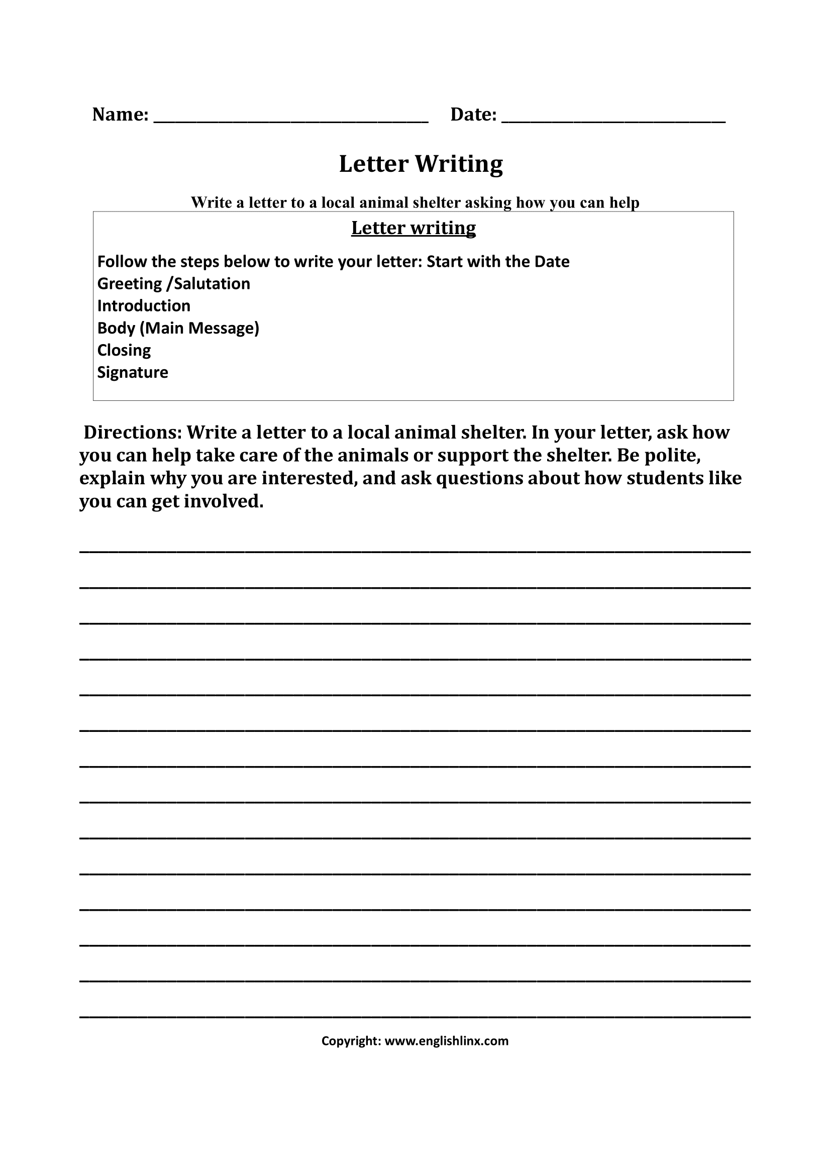 5th Grade Writing Worksheets Letter Writing Worksheet