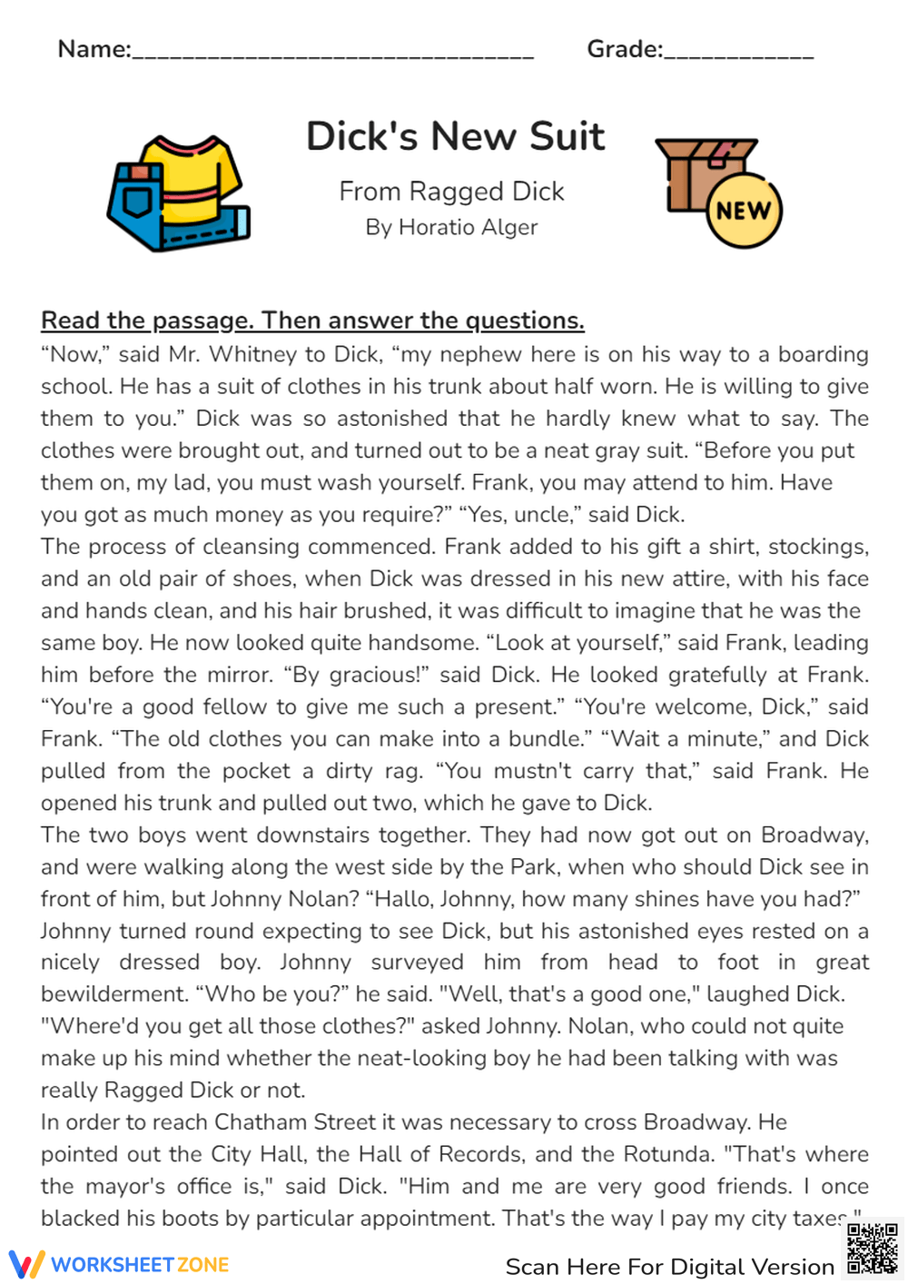 7th Grade Reading Comprehension Worksheets Printable Passages Questions