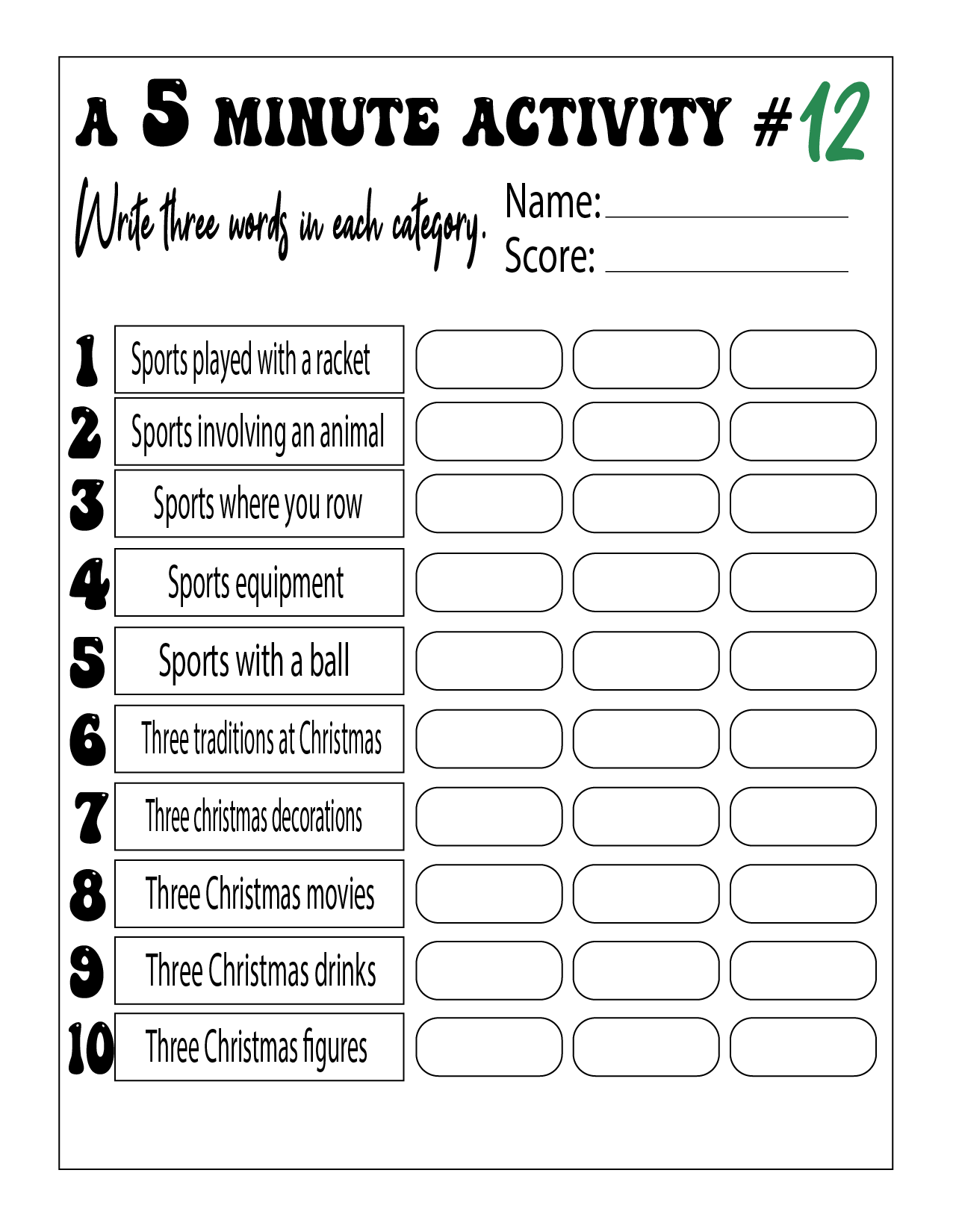 A 5 Minute Activity Working Memory Brain Write 3 Words In 1 Category Set 1 Made By Teachers