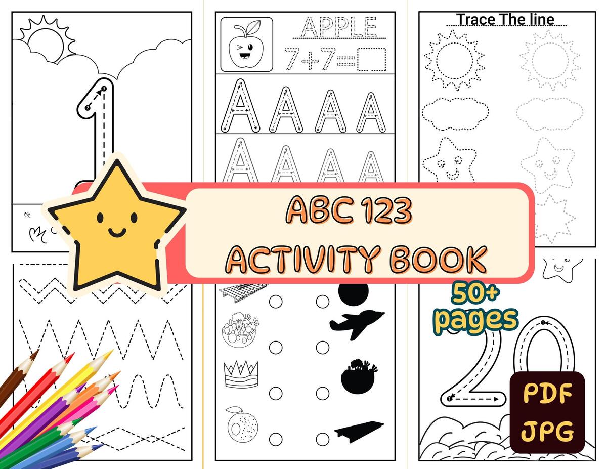 ABC And 123 Activity Book For Kids Over 50 Pages Of Letter And Number Learning PDF JPG Png Ai Printable Etsy Alphabet Number Coloring Pages ABC 123 Learning PDF Download Etsy