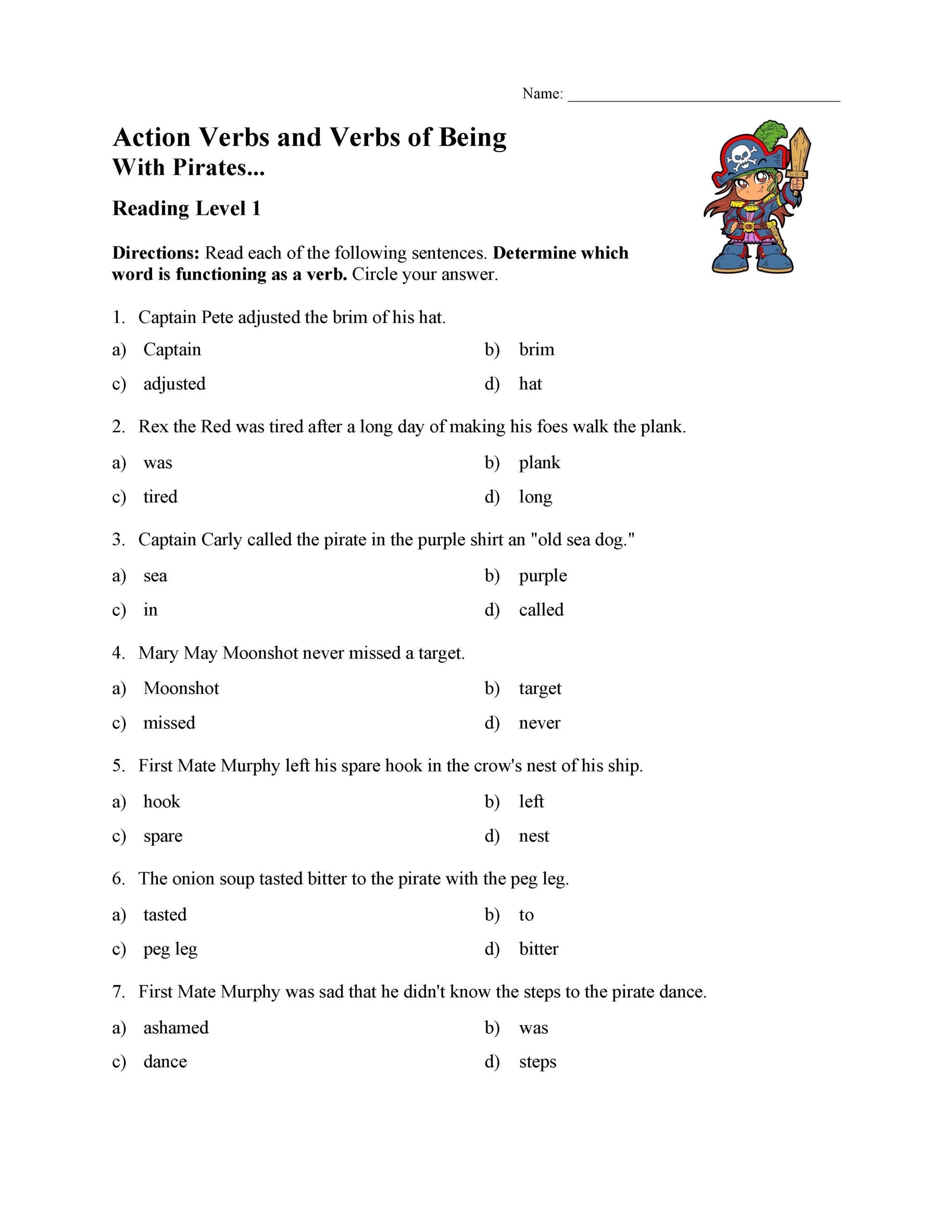 Action Verbs And Verbs Of Being Test 1 Reading Level 1 Preview Action Verbs And Verbs Of Being Test 1 Reading Level 1 Preview