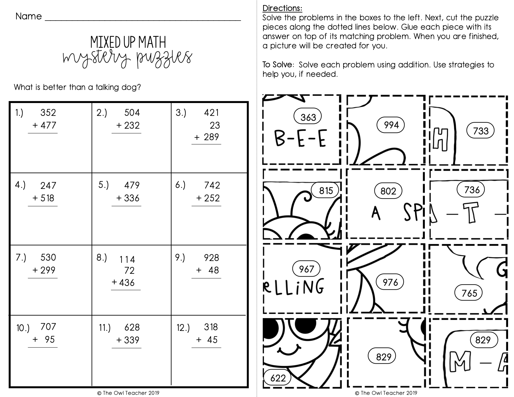 Add Subtract Within 1000 Mixed Up Puzzles Printable Digital Google The Owl Teacher