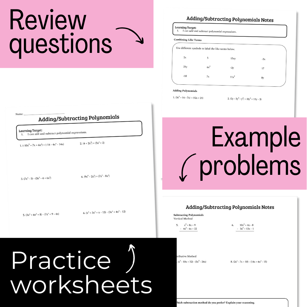 Adding And Subtracting Polynomials Guided Notes And Worksheets Made By Teachers Adding And Subtracting Polynomials Guided Notes And Worksheets Made By Teachers