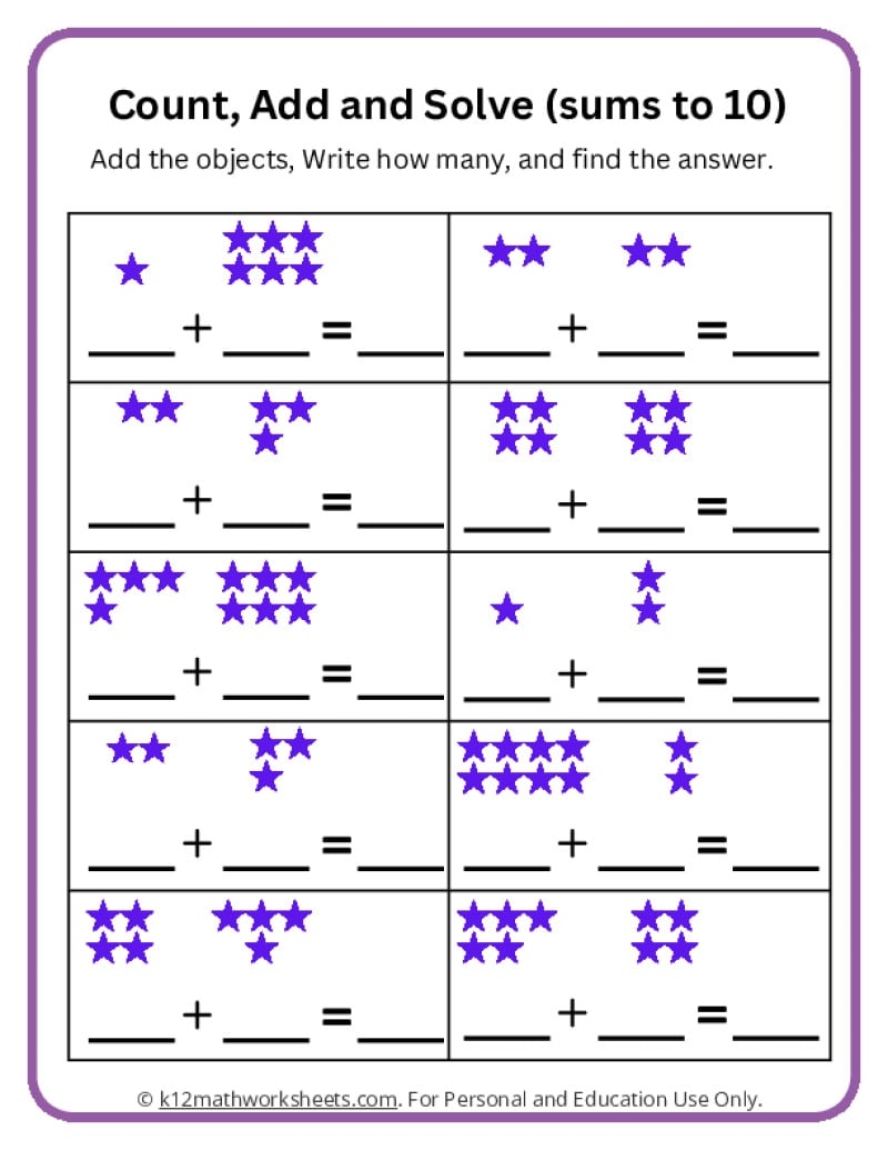 Picture Addition Worksheets Preschool Kindergarten Math Printable Etsy