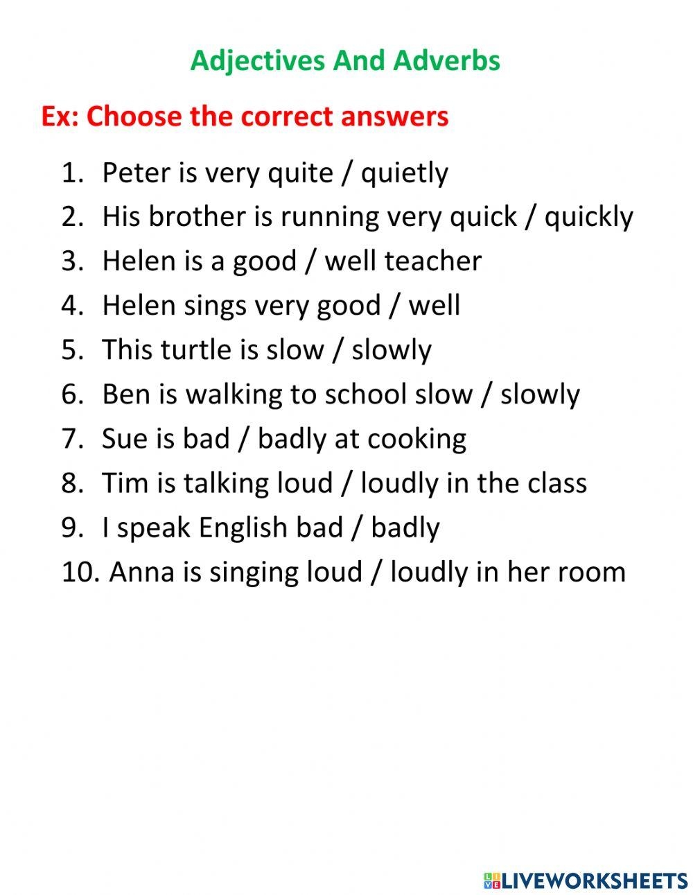 Adjectives And Adverbs Interactive Activity For GRADE 4 Live Worksheets Library