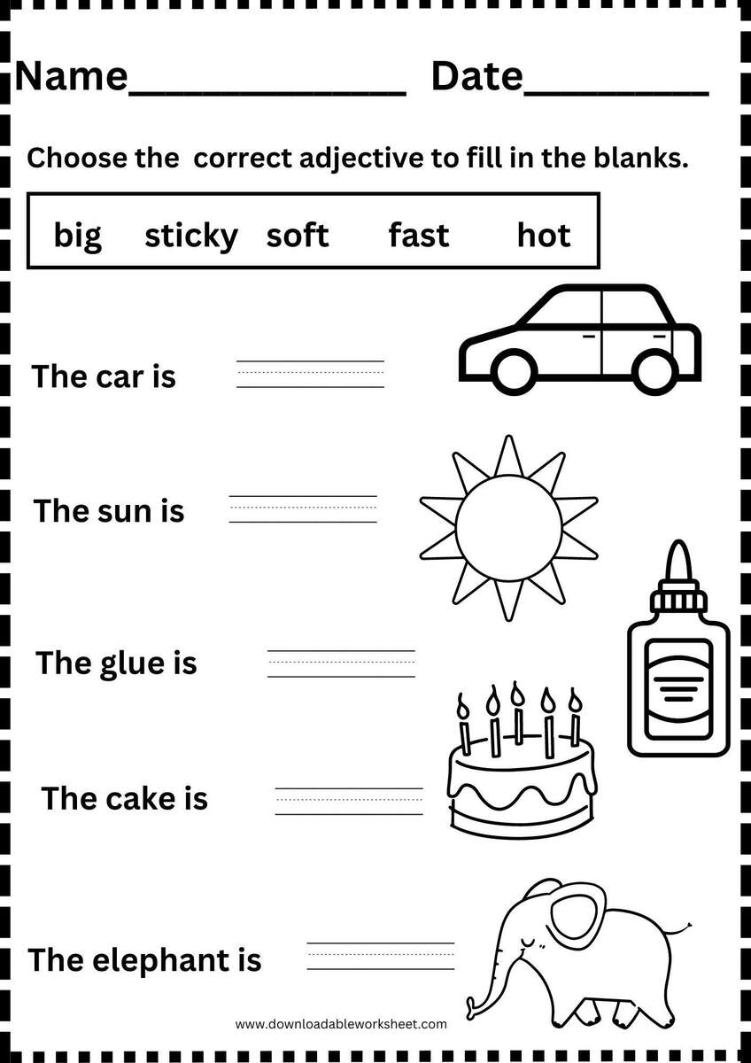 Writing Adjectives Worksheet For 1st Grade Free Printable