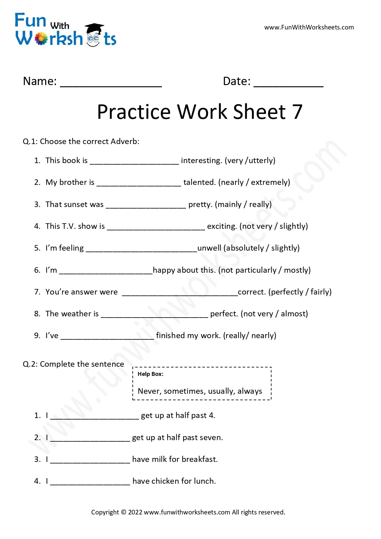 Adverb Practice Worksheet 7 Free Printables Worksheets Library