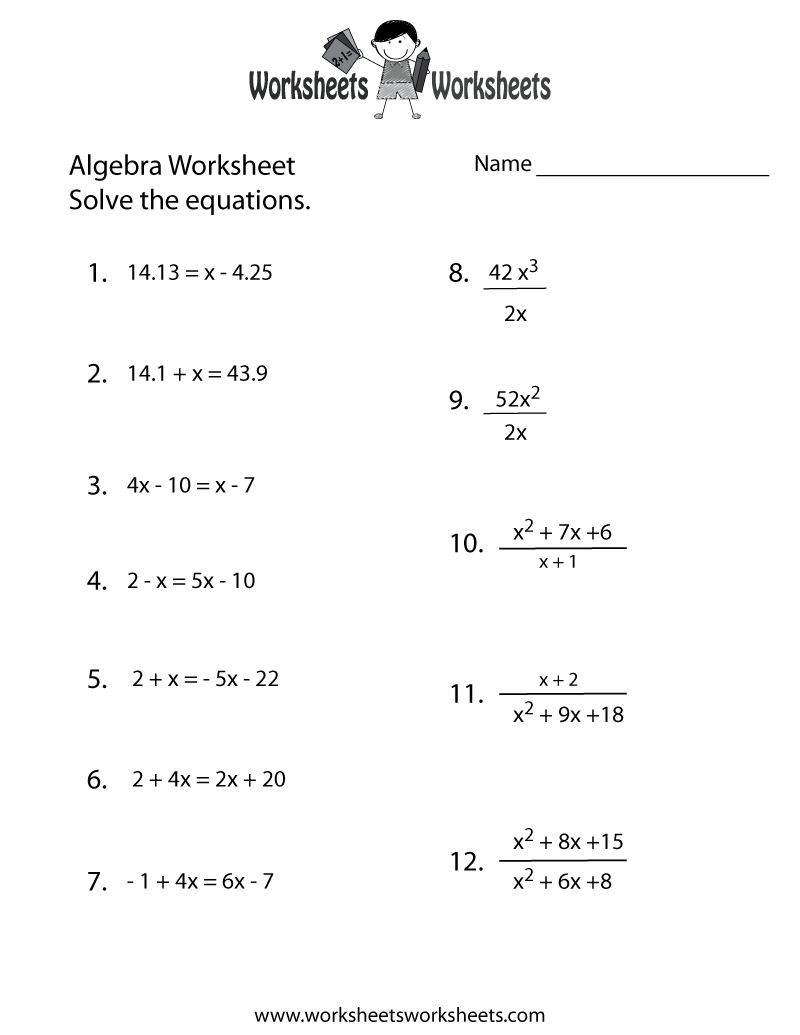 Algebra Practice Worksheet Worksheets Worksheets Basic Algebra Worksheets