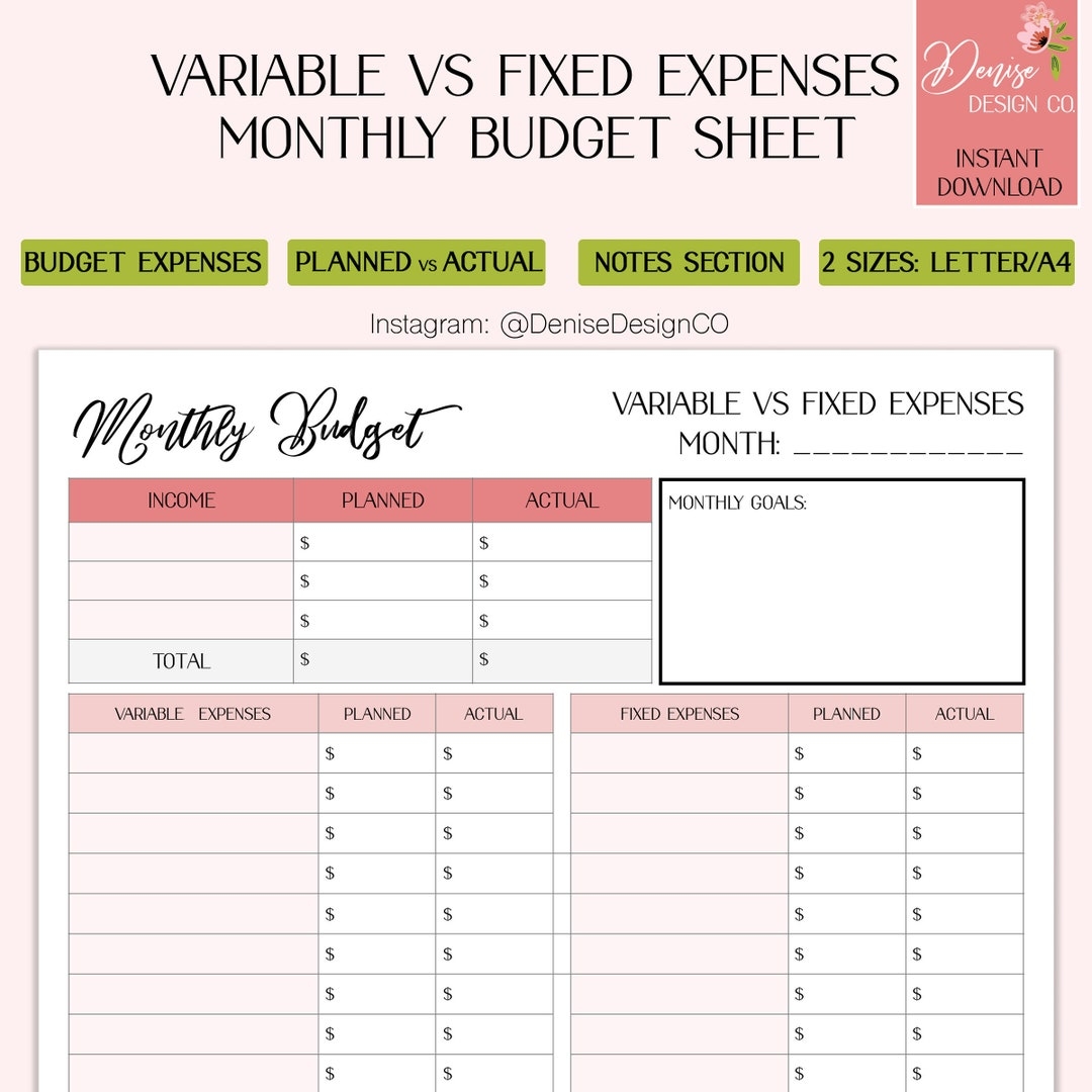 All in one Printable Monthly Budget Sheet Income Variable Vs Fixed Expenses Overview Notes Etsy Sweden