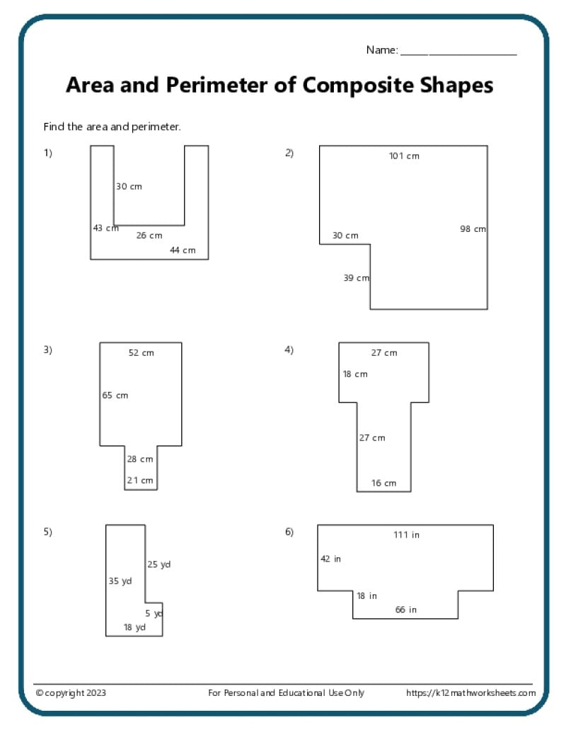 Area And Perimeter Of Composite Shapes K12 Math Worksheets Printable Grade 4 Math Worksheets