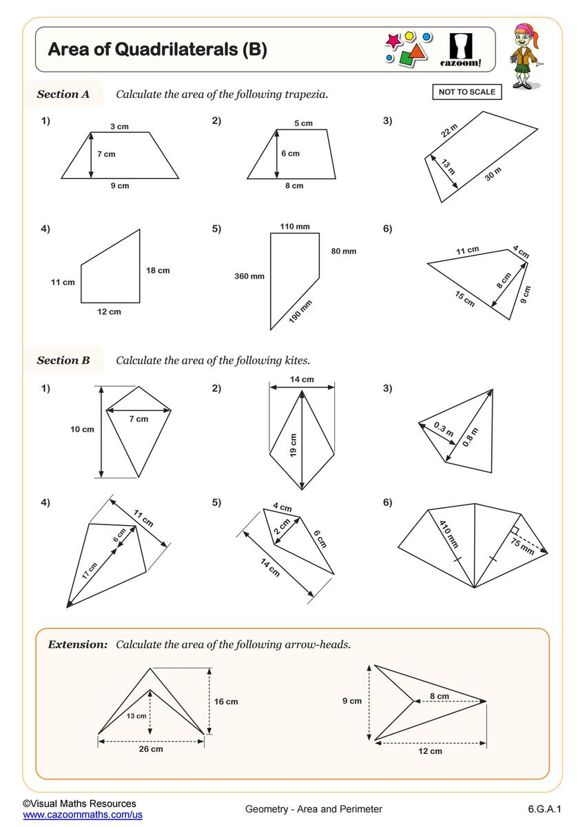 Area Of Quadrilaterals B Worksheet PDF Printable Geometry Worksheet Cazoom Math Area Of Quadrilaterals B Worksheet PDF Printable Geometry Worksheet Cazoom Math