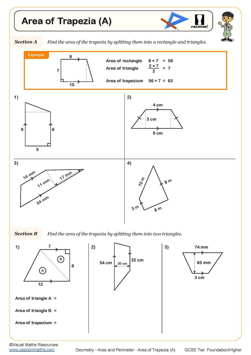 Area Of Trapezia A Worksheet PDF Printable Worksheet Area Of Trapezia A Worksheet PDF Printable Worksheet