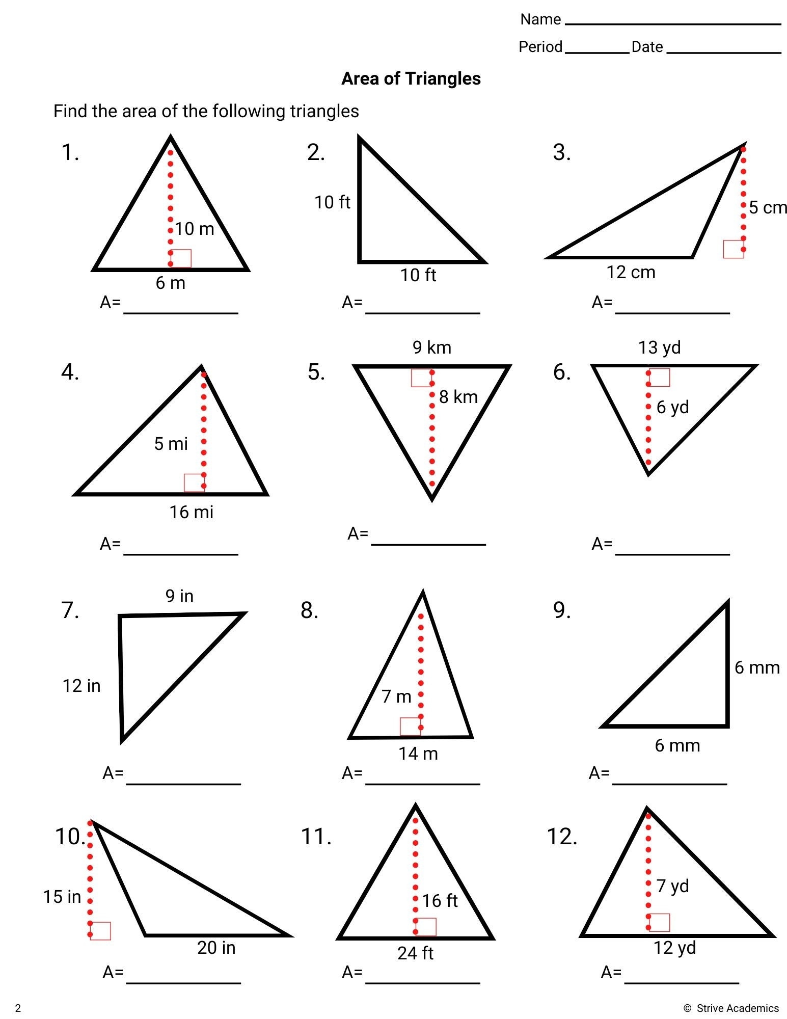 Area Of Triangles Worksheet Set 1 Etsy Denmark