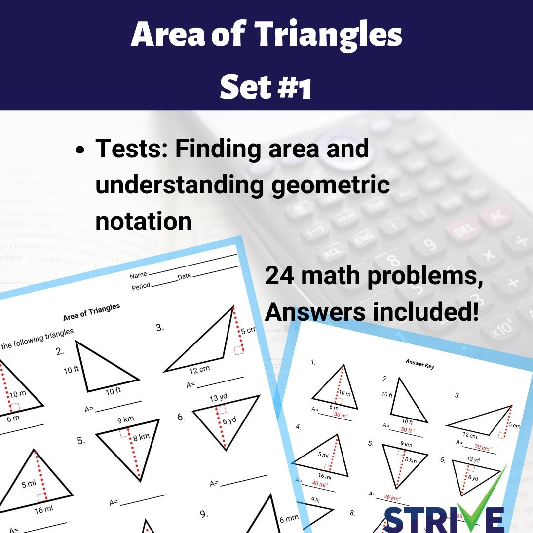 Area Of Triangles Worksheet Set 1 Etsy Denmark