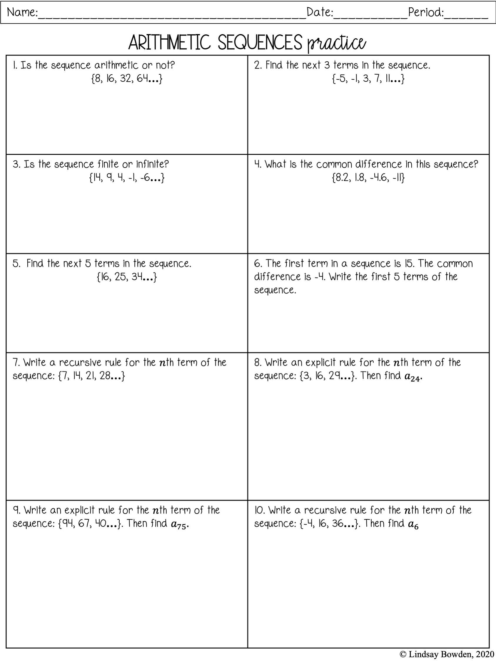 Arithmetic Sequences Notes And Worksheets Lindsay Bowden Worksheets Library Arithmetic Sequences Notes And Worksheets Lindsay Bowden Worksheets Library