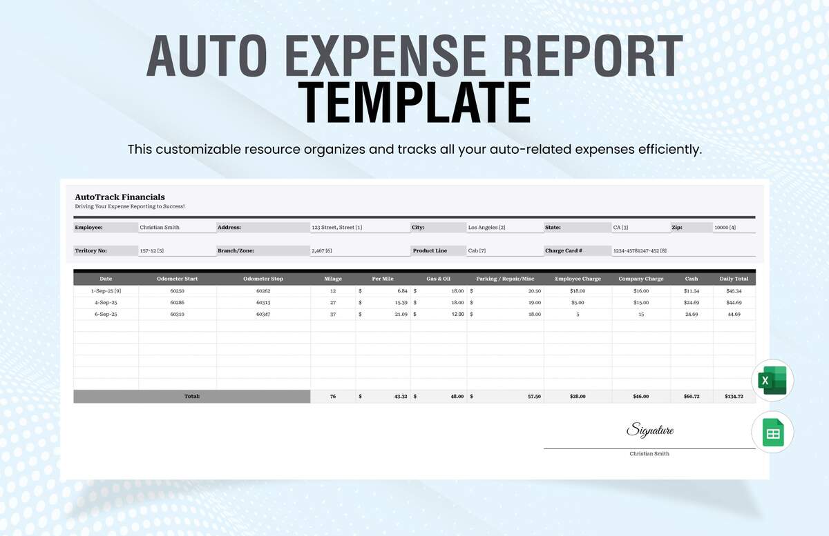 Auto Expense Report Template Template
