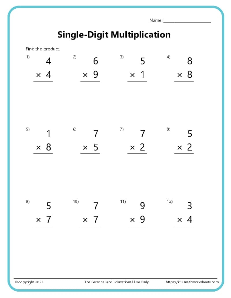 Basic Multiplication Worksheets K12 Math Worksheets Free Multiplication Worksheets 1 12 Paper Trail Design Worksheets Library