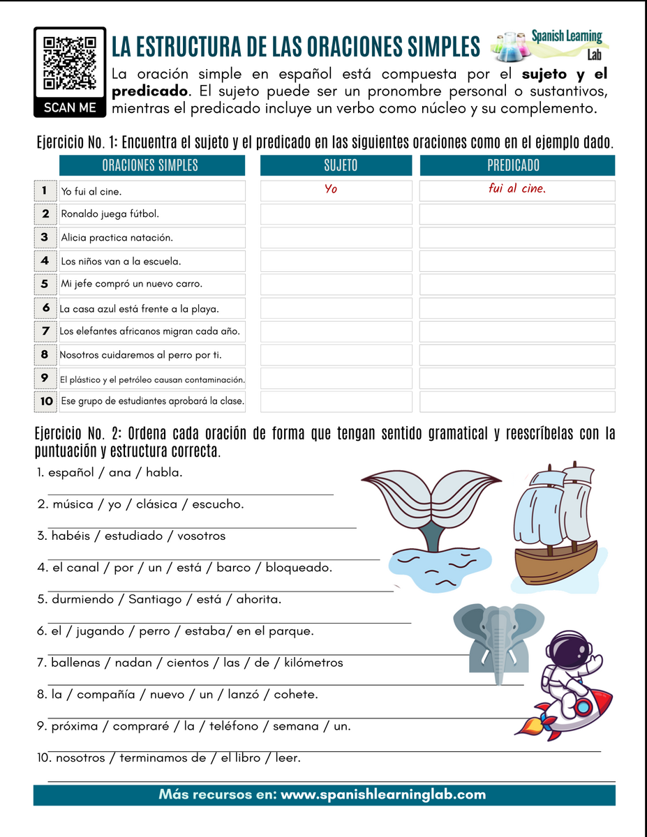 Basic Sentence Structure In Spanish PDF Worksheet Spanish Learning Lab Spanish Common Phrases Information Sheet Worksheet And Answer Key Made By Teachers