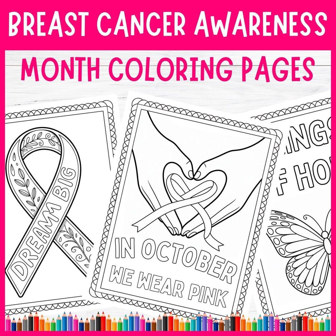 Breast Cancer Awareness Coloring Pages October Pink Ribbon Activities Breast Cancer Awareness Month Gift Idea Etsy