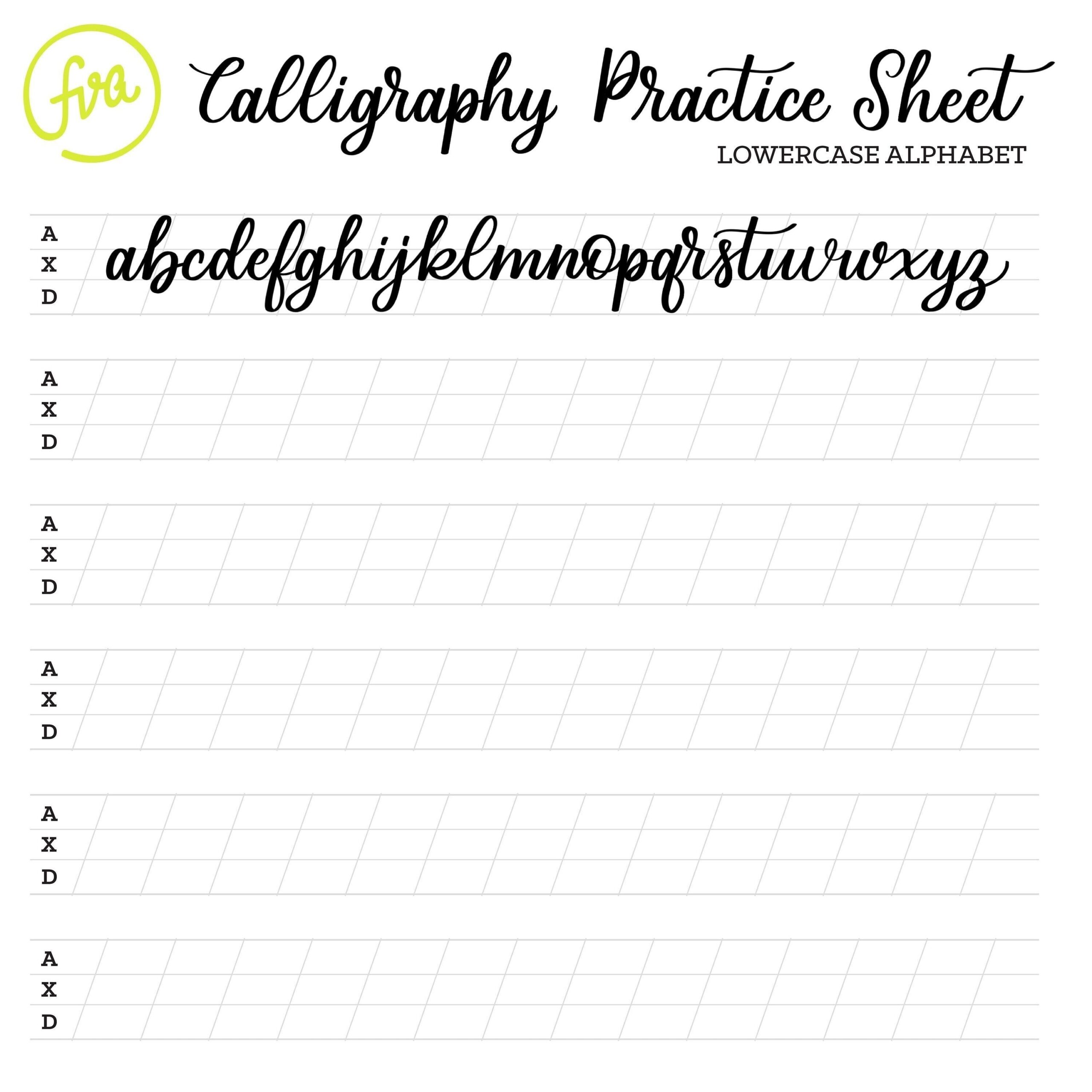 Calligraphy Practice Sheets Lowercase Alphabet Lettering Digital Download Printable Etsy Free Basic Brush Pen Calligraphy Worksheet The Postman S Knock